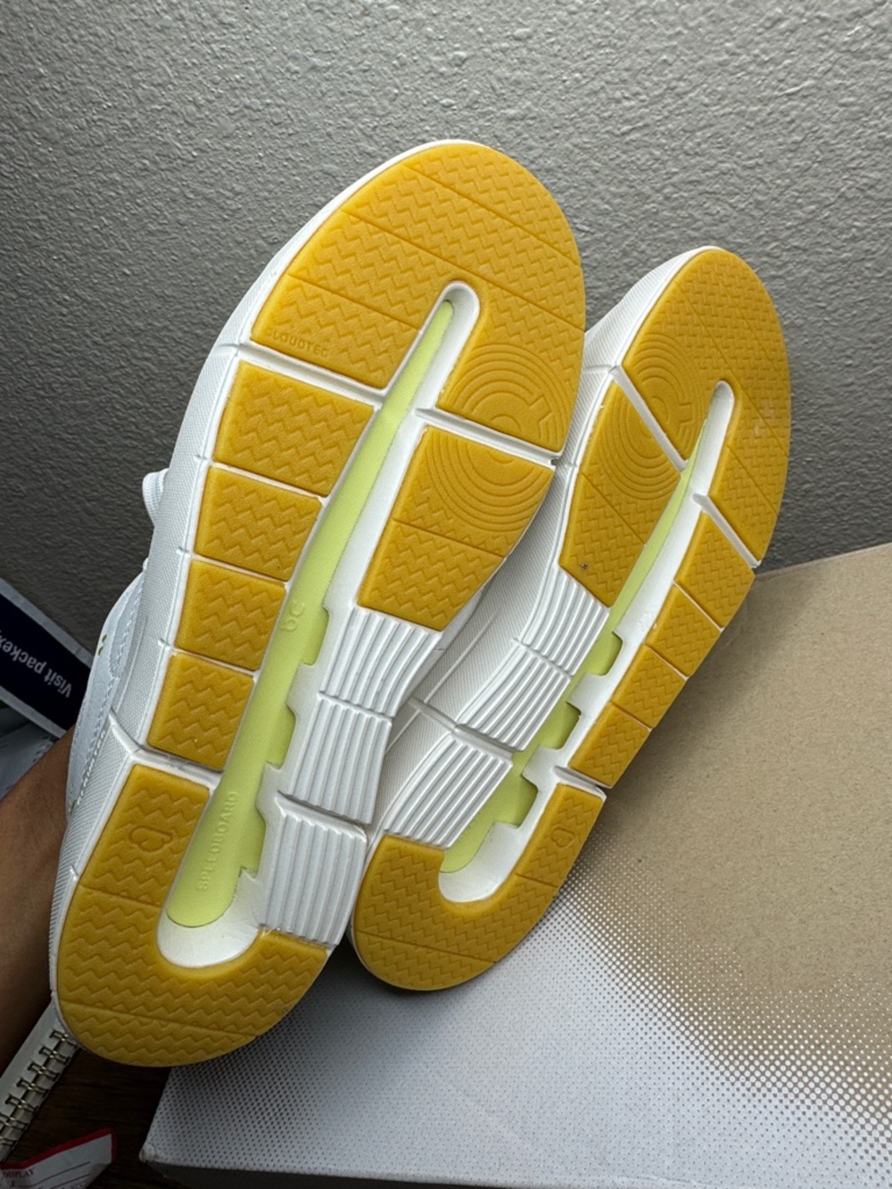 On Running Kids White Sneakers with Neon Lime Accent - Picture 5 of 6